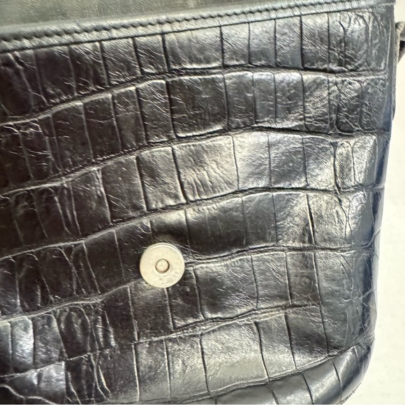 Brighton Black Croc Embossed Flap Leather Purse Crossbody Shoulder Bag